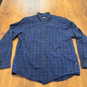 Patagonia Shirt Mens Large Blue Buffalo Plaid Organic Pima Cotton Outdoors Hike